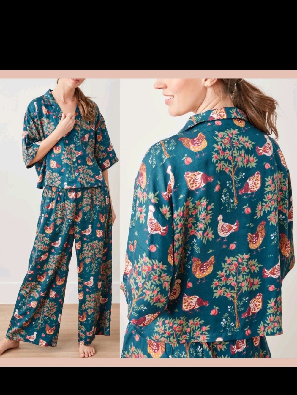 Printfresh Teal Floral & Hen Pajama Top